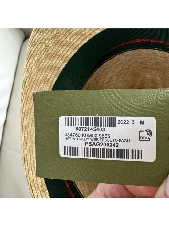NWT 100% Authentic Gucci Beige Web Sherry Line Straw Hat Size M main image 4